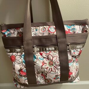 Lesportsac Zip Closure Floral Tote Bag - Brown and Multicolor